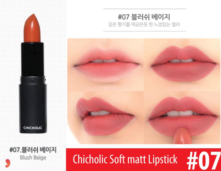 son môi màu hồng cánh đào-Son Chic Holic Soft Matte Lipstick 07 Blush Beige