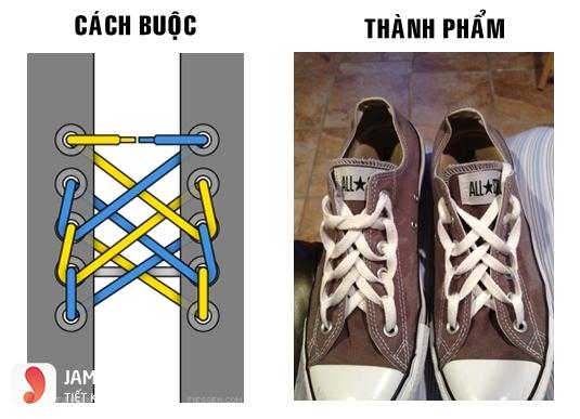 Cách xỏ dây giày 5 lỗ kiểu mạng nhện