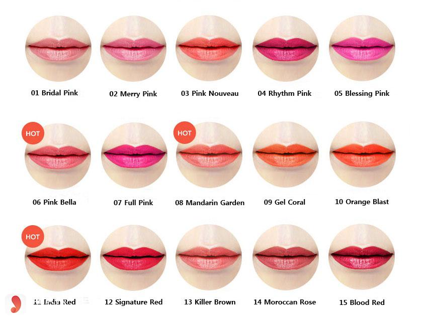 bảng màu son Collagen Ampoule Lipstick The Face Shop 1