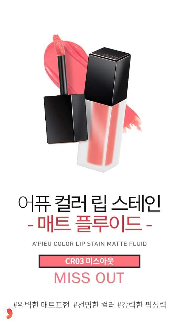 A'pieu color lip stain matte fluid CR 03 Miss Out 4