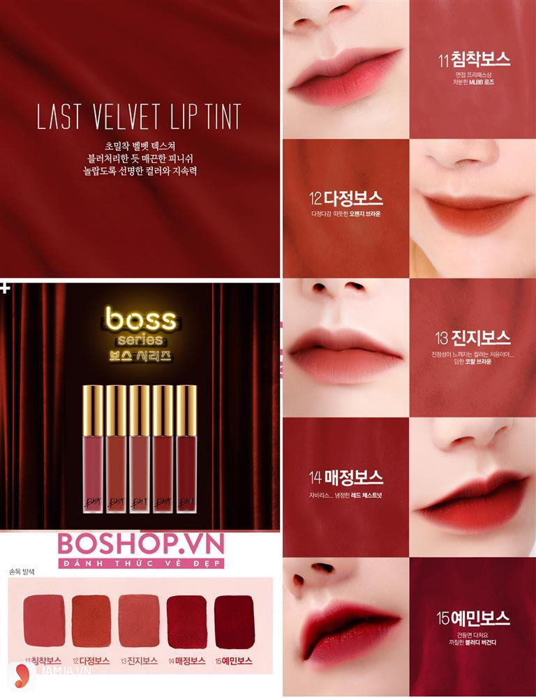Bảng màu son kem Bbia Last Velvet Lip Tint Verson 3 Boss Series