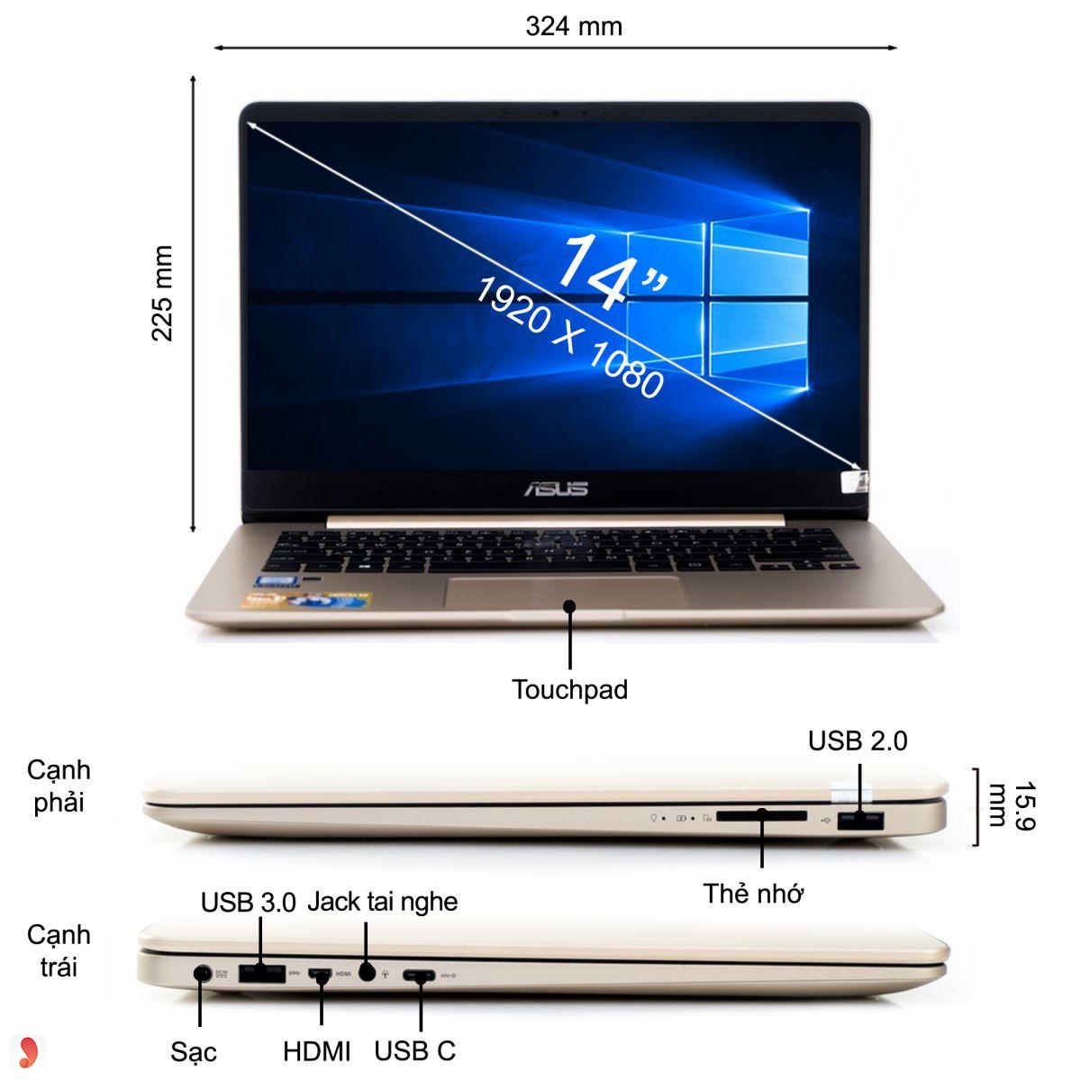 Laptop Asus Zenbook UX430UA-GV261T cổng kết nối