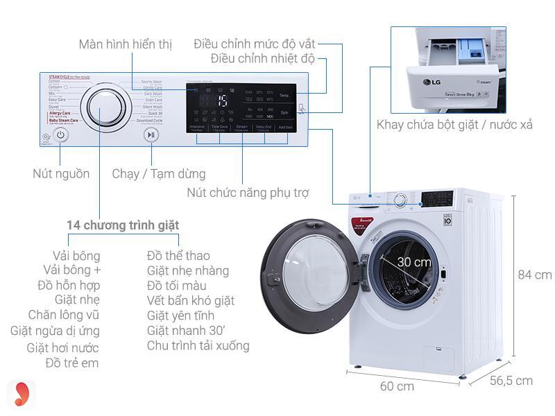 Máy giặt cửa trước Inverter LG FC1408S4W2