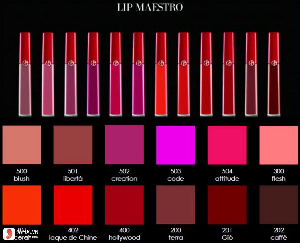Bảng màu son Giorgio Armani Intense Velvet Color Lip Maestro