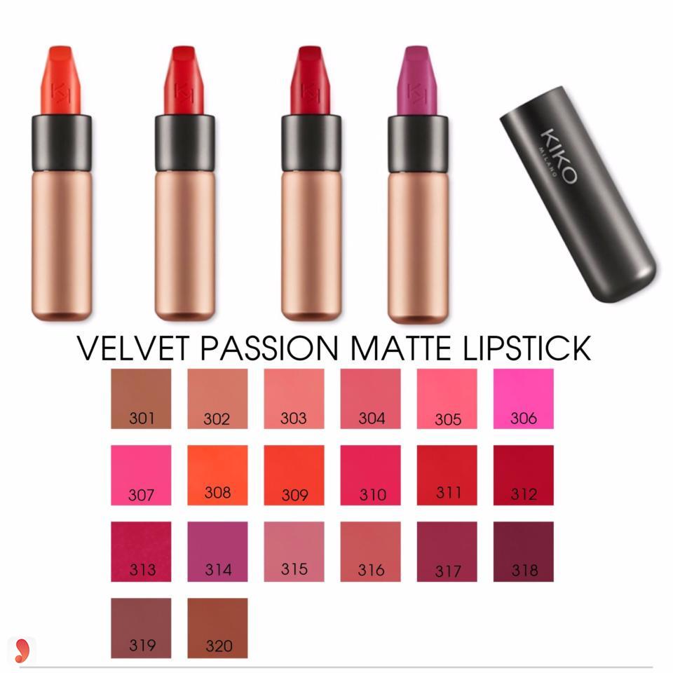 Bảng màu son Kiko Velvet Passion Matte Lipstick