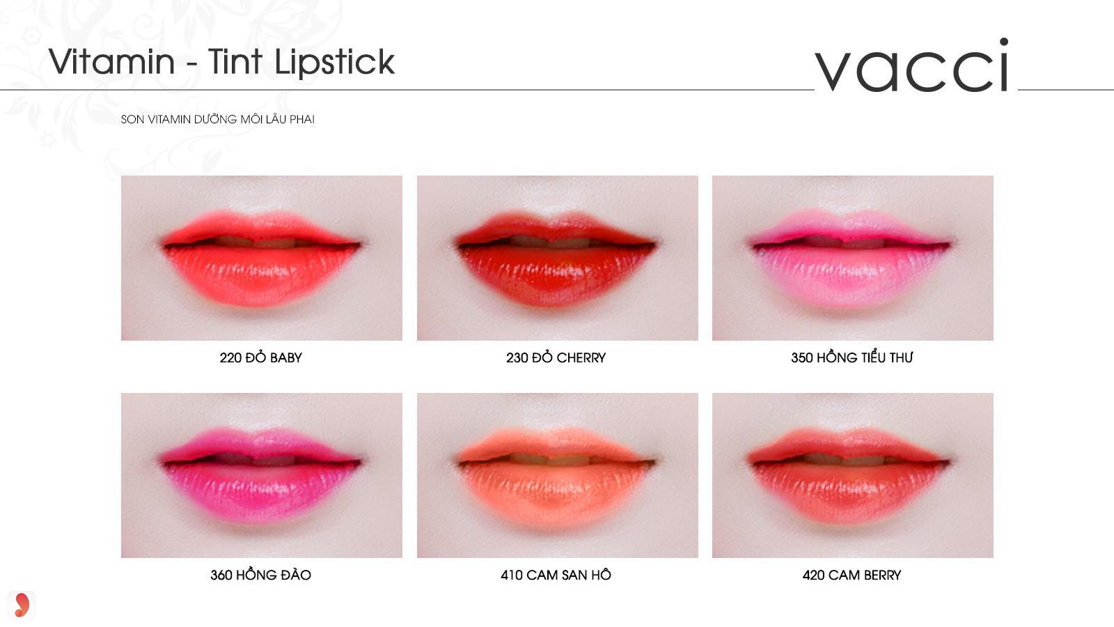 Bảng màu son Vacci Vitamin Tint Lipstick 1