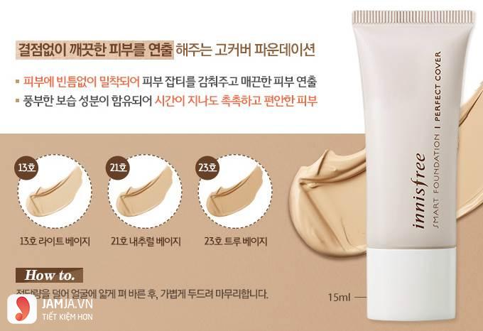 Bảng màu Innisfree Smart Foundation Perfect Cover