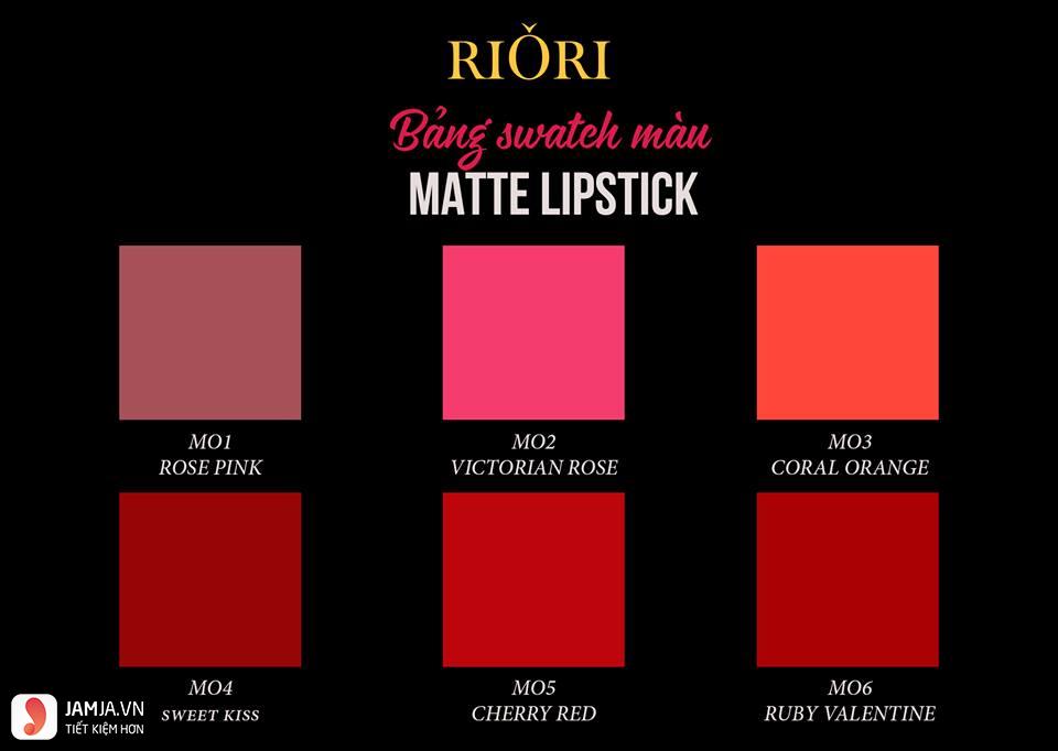 bảng màu son Riori Matte Lipstick cập nhật mới nhất