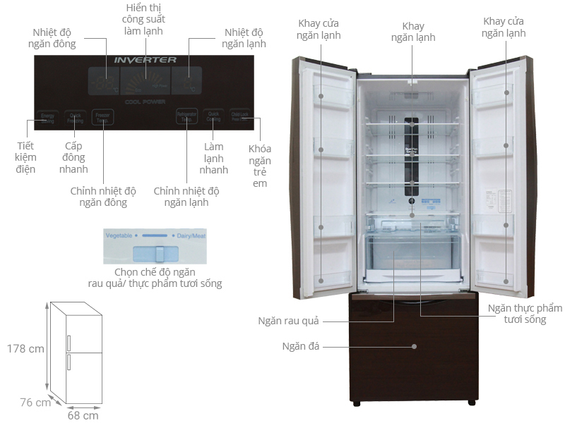 Tủ lạnh Hitachi R-WB475PGV2 (382 lít)