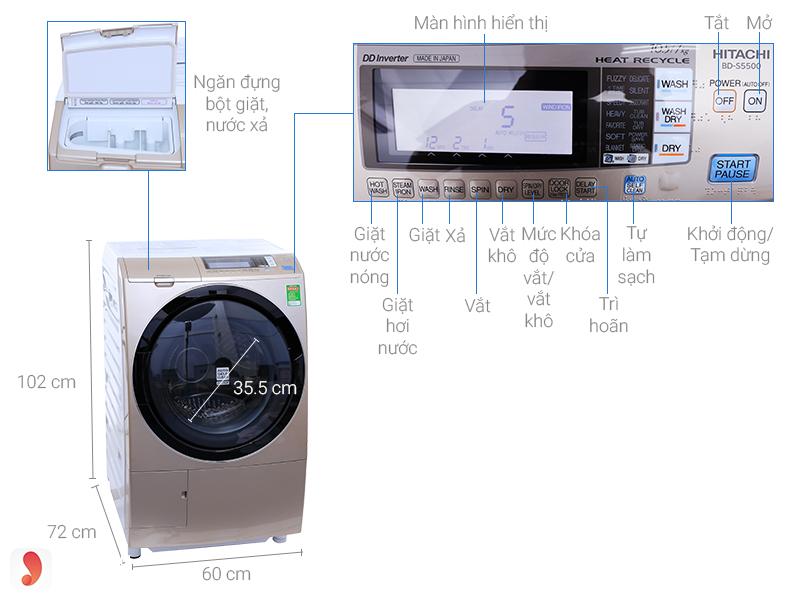 Máy giặt cửa trước Hitachi 10.5kg S5500 
