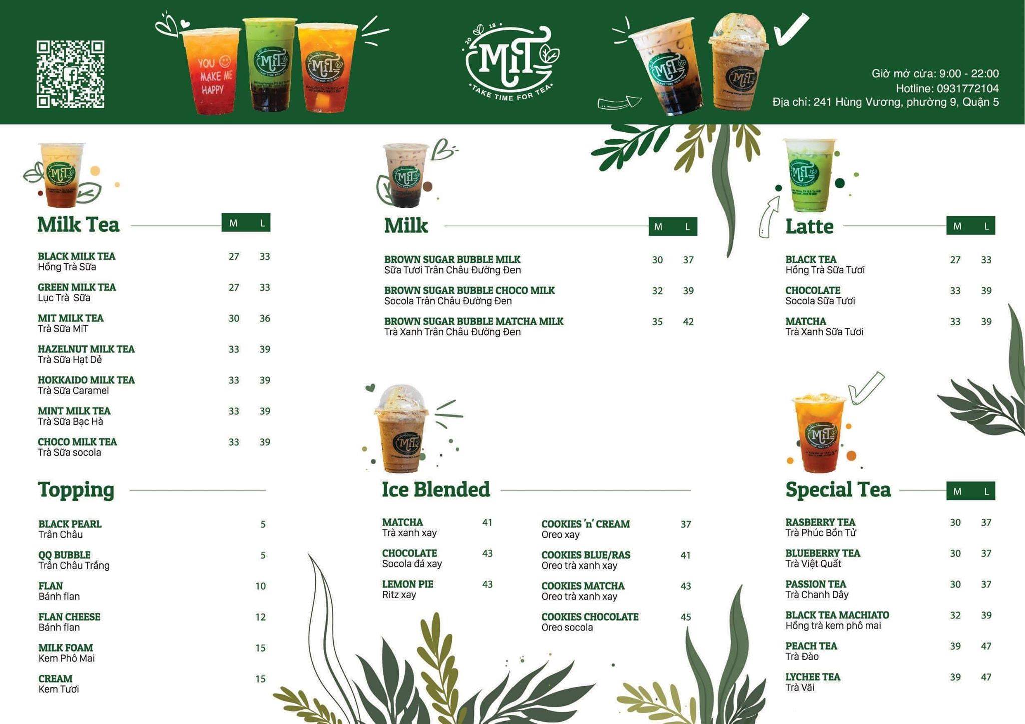 MiT Tea & Coffee menu