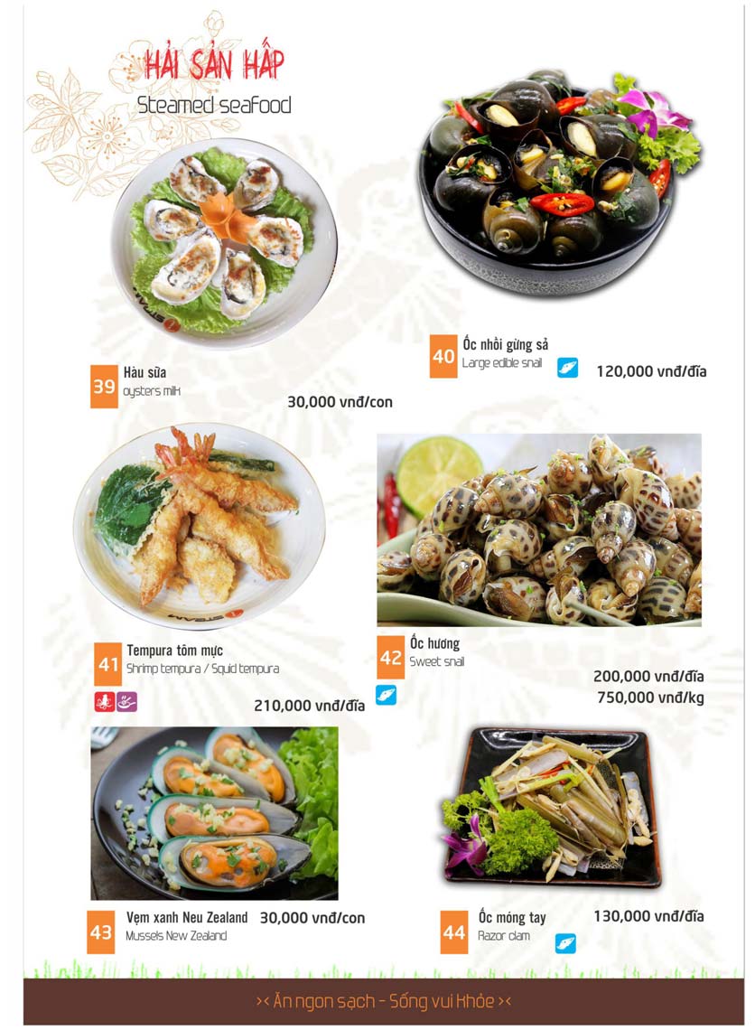 Nhà hàng Isteam menu hải sản